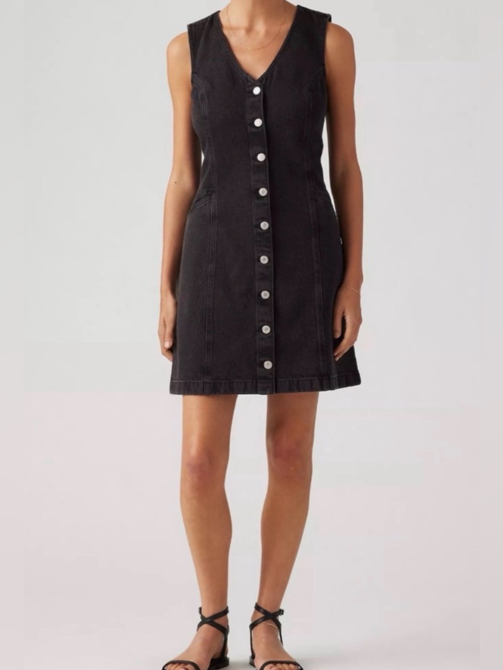 Levi's Vianna Vest Mini Dress Black Denim Size Large NWT
